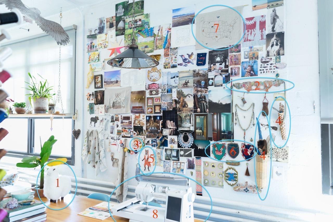 Image from On the Wall featuring Coral and Tusk designer Stephanie Housley's inspiration wall and desk.