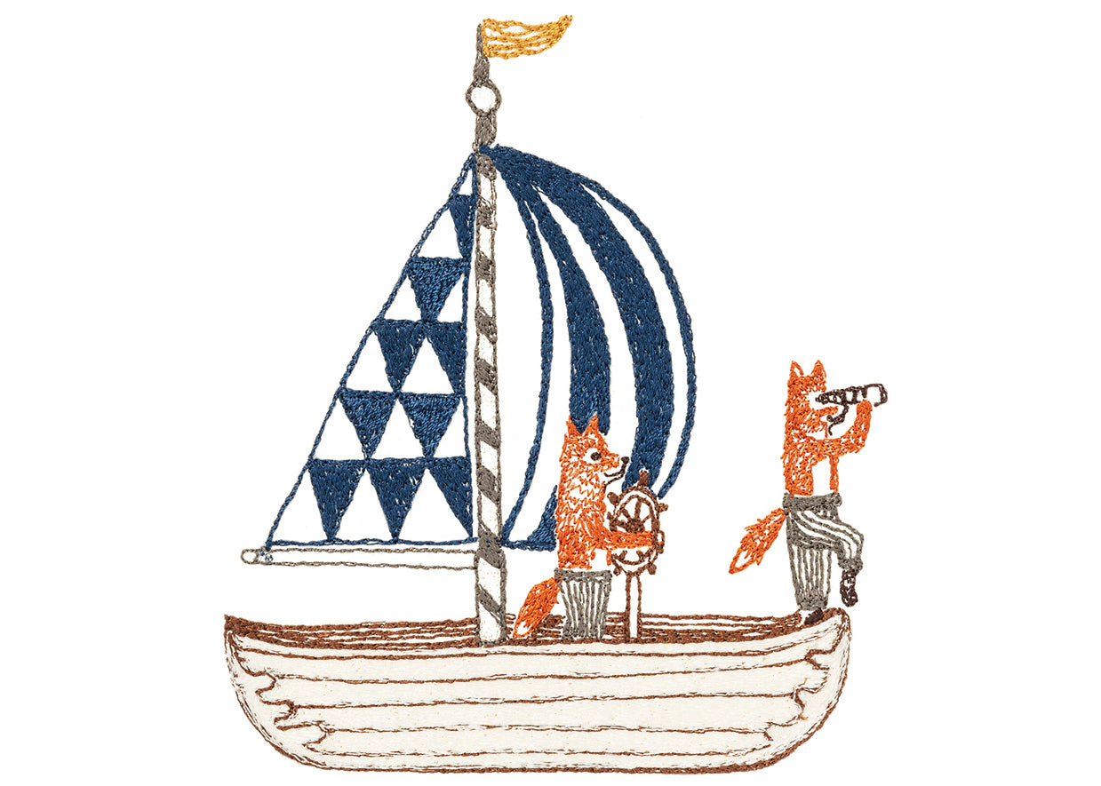 Coral & Tusk Sailing Foxes embroidery