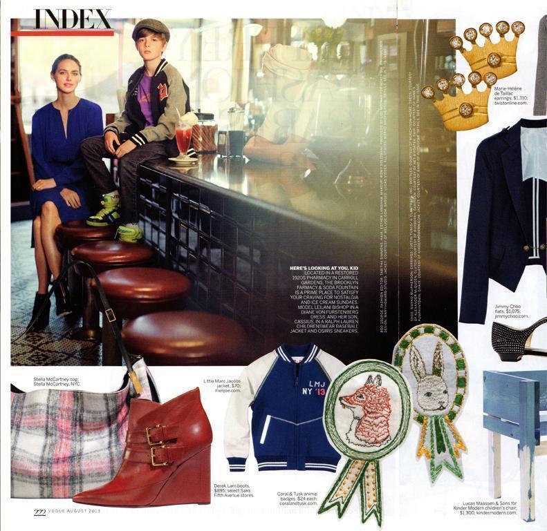 Article from Vogue Magazine featuring Coral and Tusk Fox and Bunny Embroidered Badge Pins.