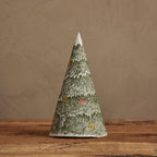 Coral & Tusk Peek a Tree Tree, embroidered felt tabletop Christmas tree featuring woodland animals peeking out of the branches of a decorated tree with metallic gold ornaments and embroidered branch details, 8.5