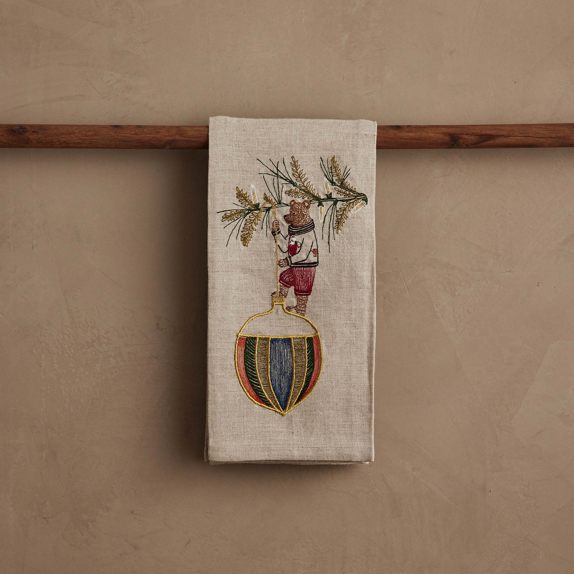 Deck the Halls Bear Tea Towel