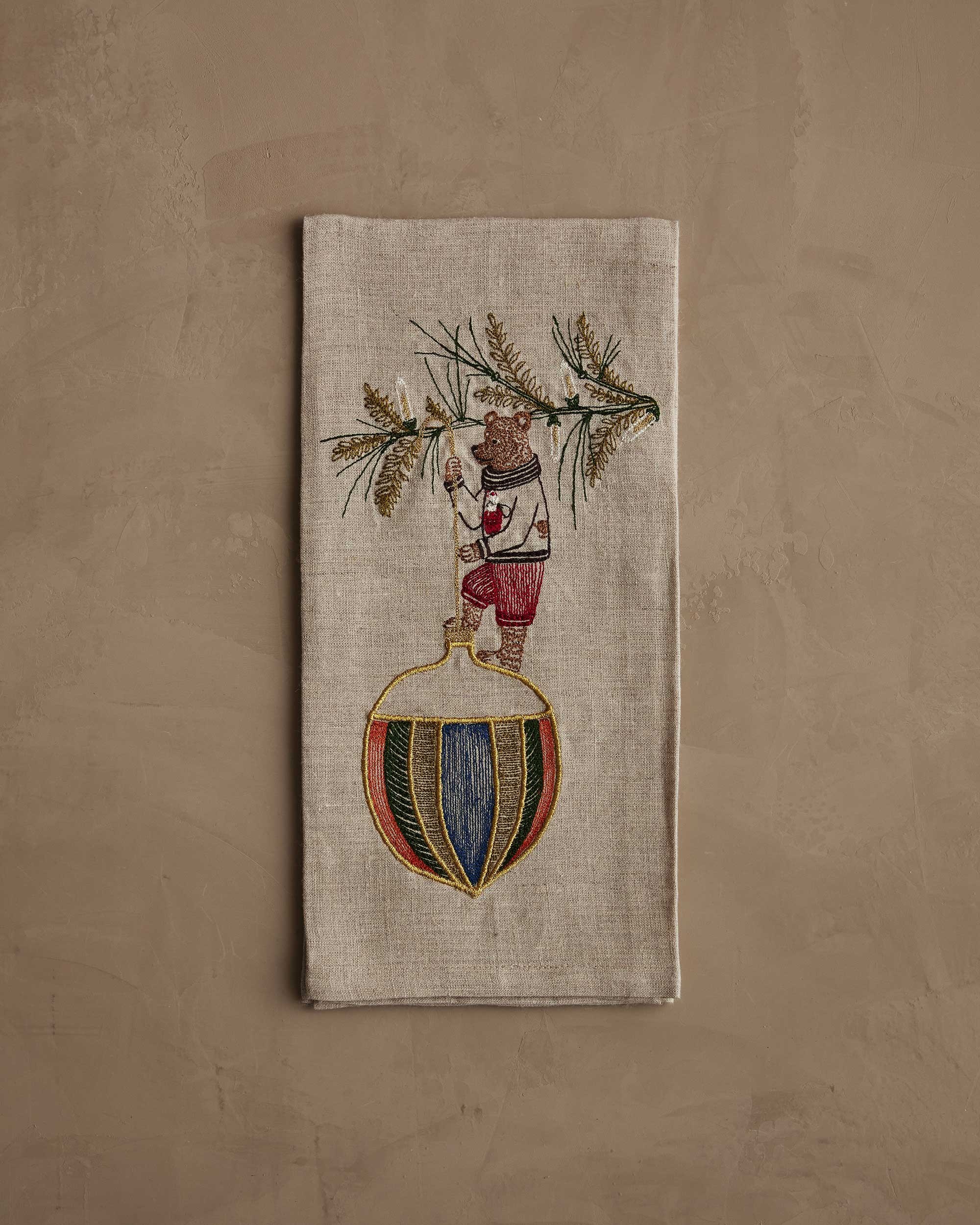 Deck the Halls Bear Tea Towel
