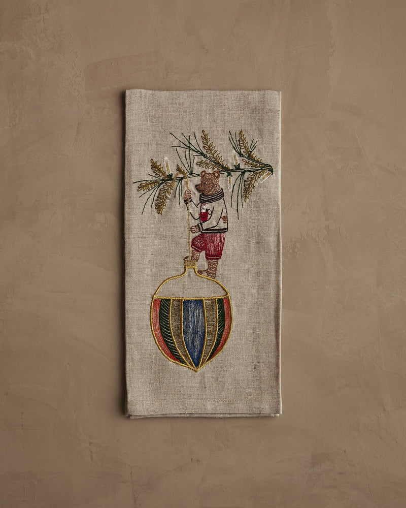 Deck the Halls Bear Tea Towel