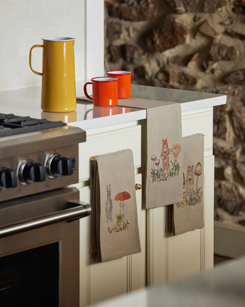 Fox with Mushrooms Tea Towel